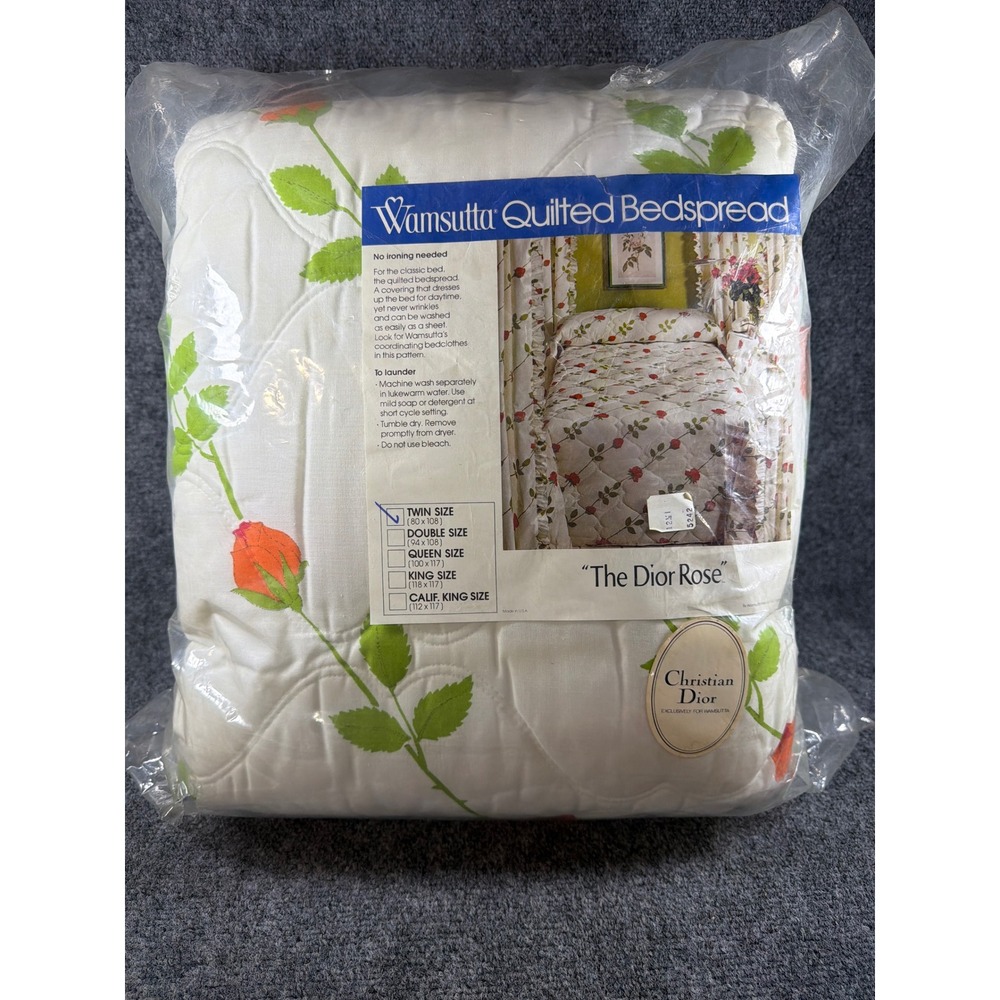 Vintage Christian Dior Wamsutta The Dior Rose Twin Quilted Bedspread USA *read